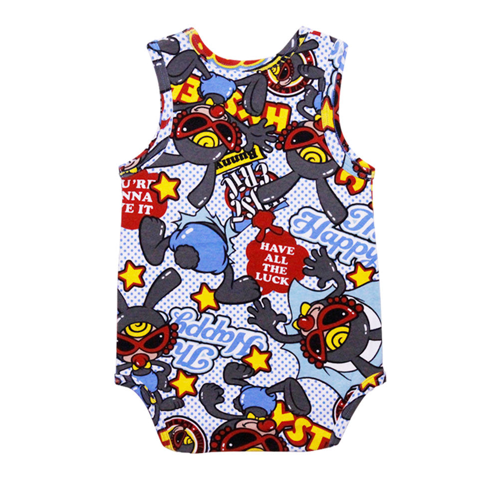 HAPPY BUNNY総柄 ノースリーブロンパース