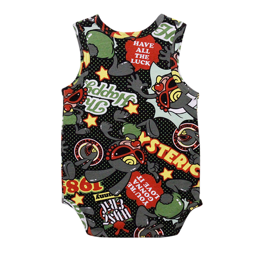 HAPPY BUNNY総柄 ノースリーブロンパース