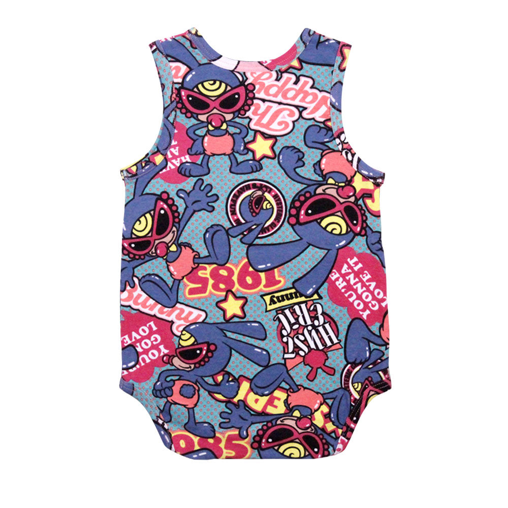 HAPPY BUNNY総柄 ノースリーブロンパース