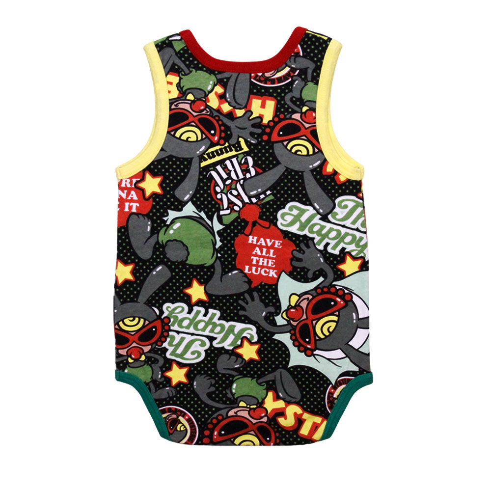 HAPPY BUNNY総柄 ノースリーブロンパース