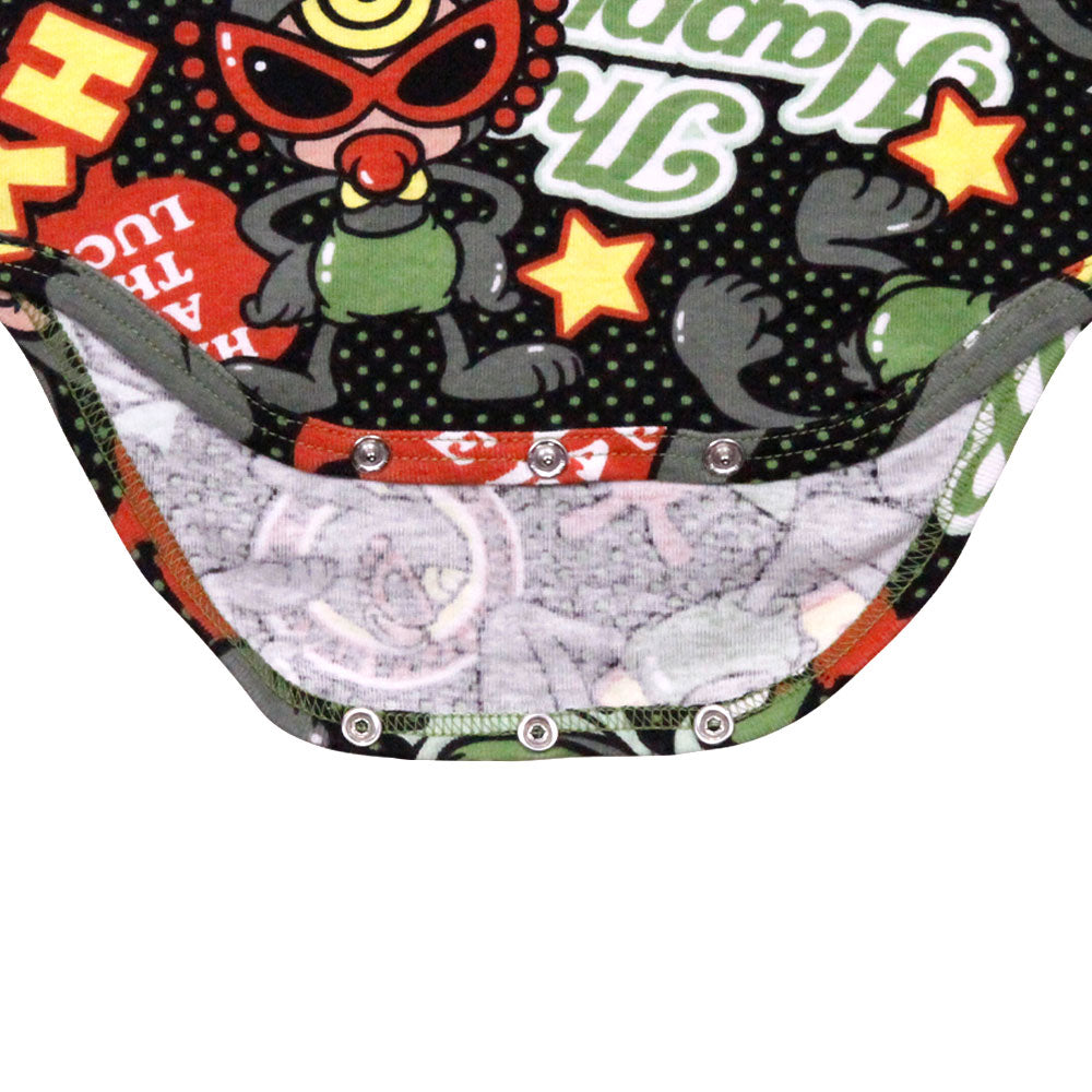 HAPPY BUNNY総柄 ノースリーブロンパース