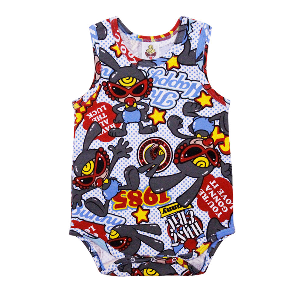 HAPPY BUNNY総柄 ノースリーブロンパース