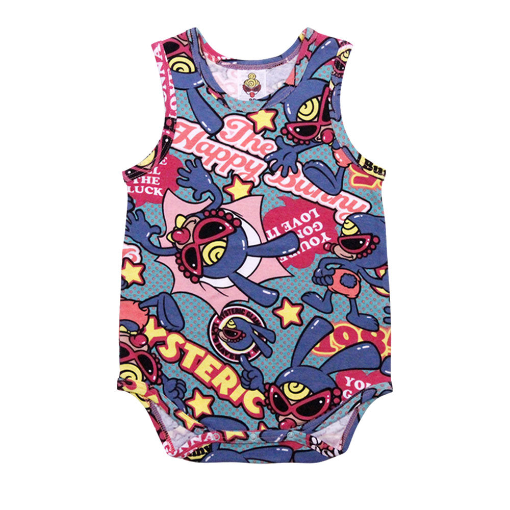 HAPPY BUNNY総柄 ノースリーブロンパース