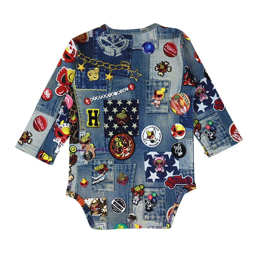 SCRATCH DENIM総柄 長袖ロンパース