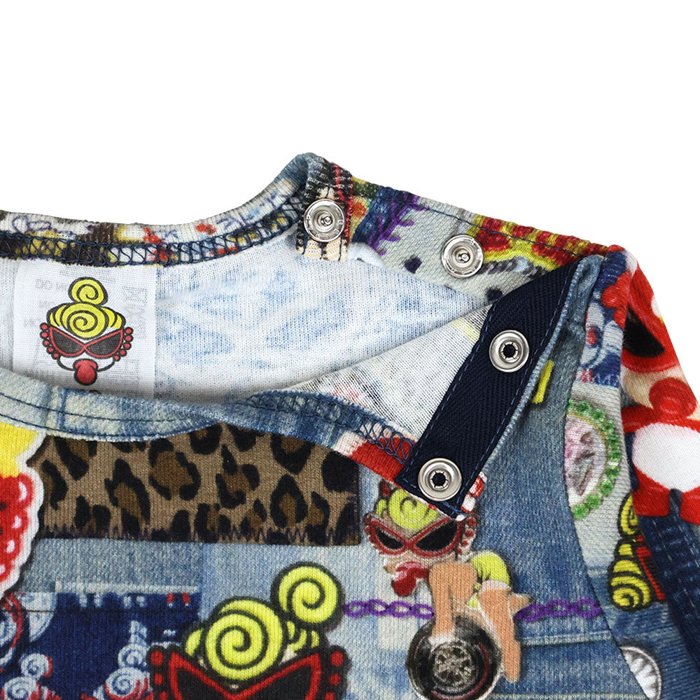 SCRATCH DENIM総柄 長袖ロンパース