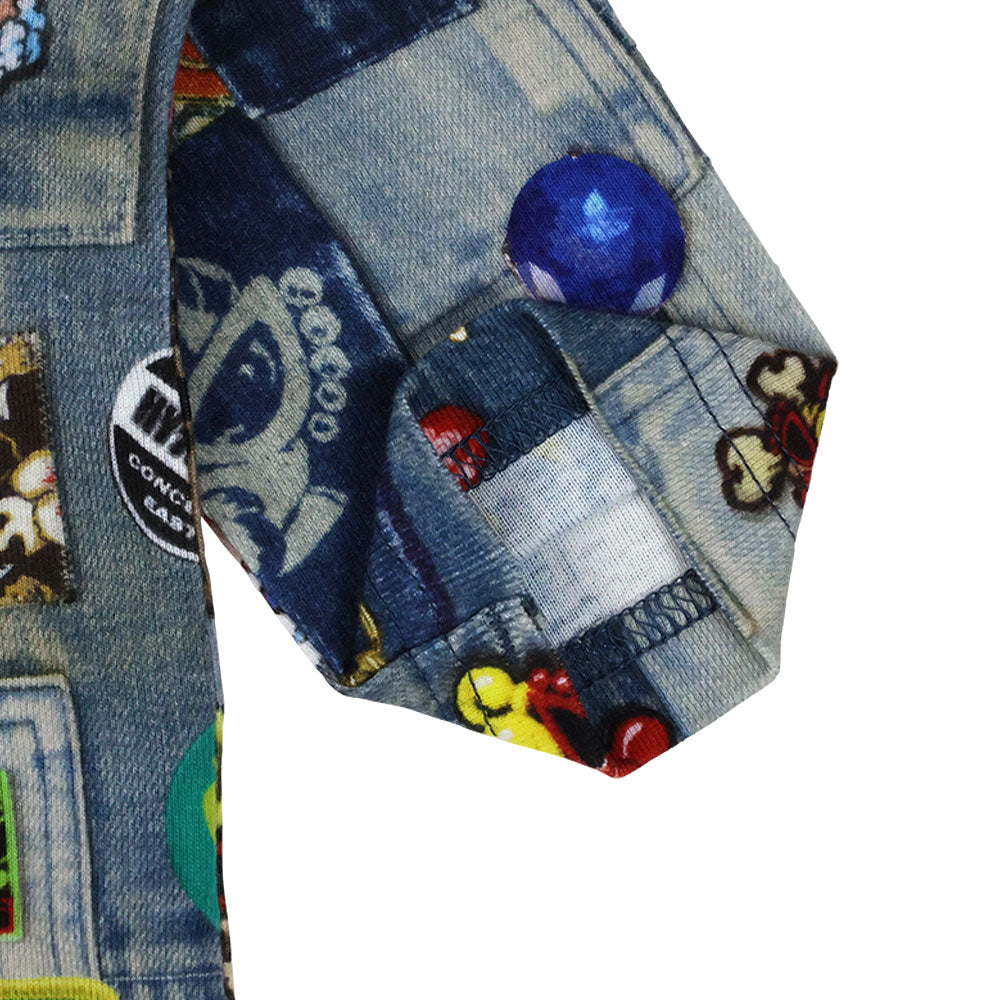 SCRATCH DENIM総柄 長袖ロンパース