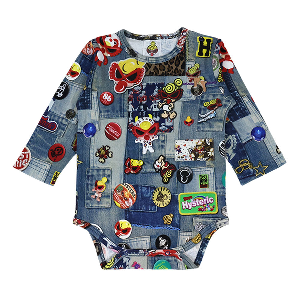 SCRATCH DENIM総柄 長袖ロンパース