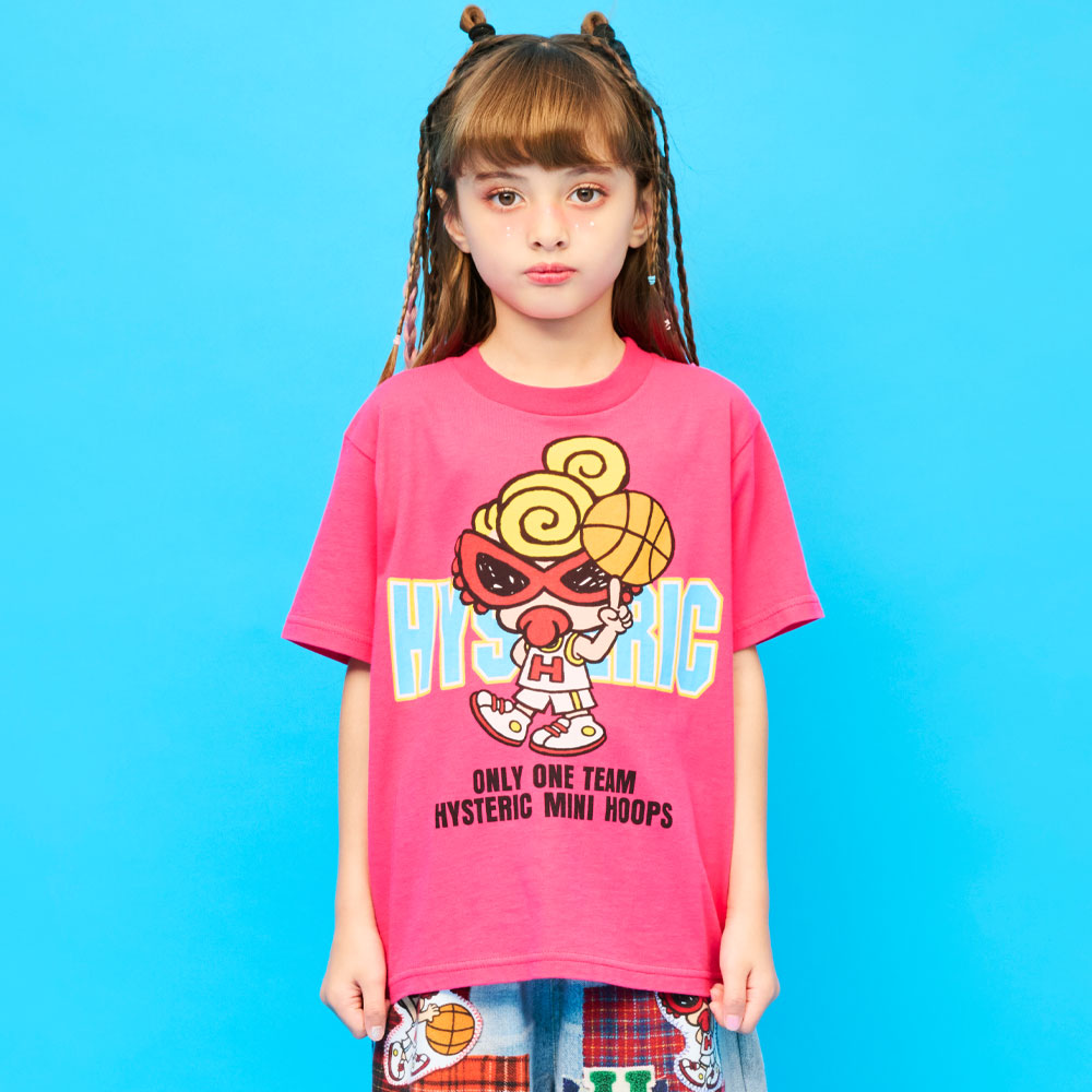 HYSTERIC MINI ピンク Tシャツ 80 HYSTERIC MINI IN WONDERLAND WITH GLITTER LOGO BIG Tシャツ