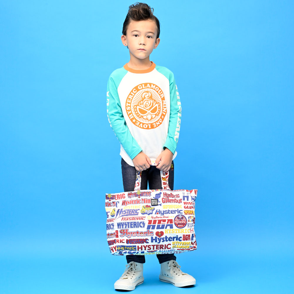 LOGO COLLAGE総柄 横長トートバッグ