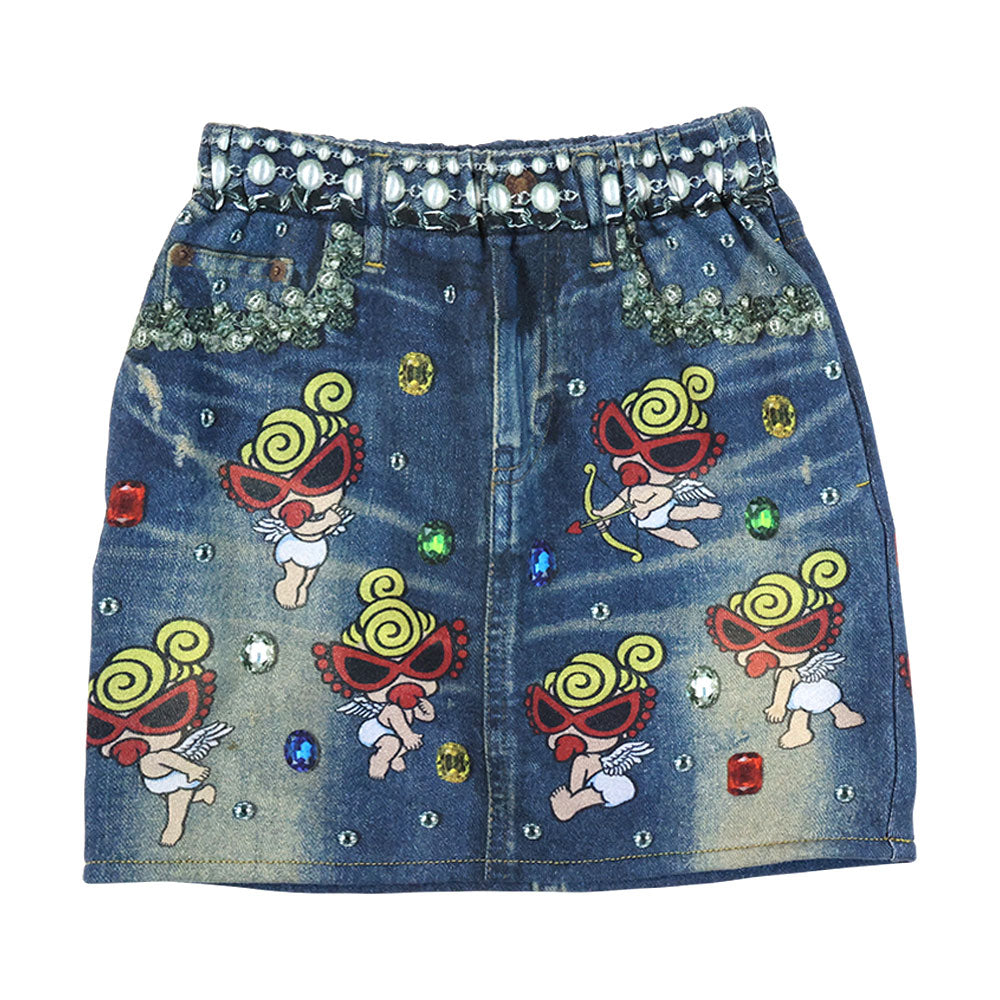 【3月予約商品】SHINE LIKE A JEWERLY WITH ANGEL MINI Like a denim Viscotex スカート