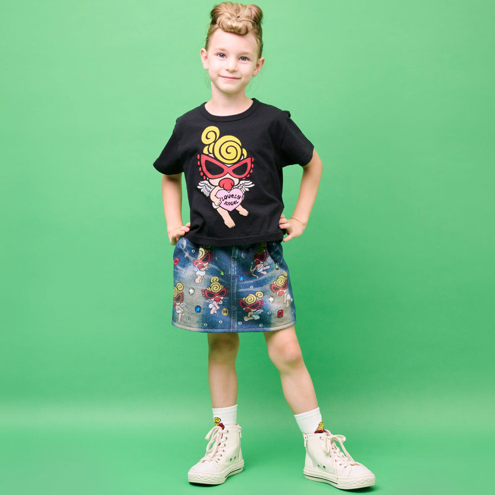 【3月予約商品】SHINE LIKE A JEWERLY WITH ANGEL MINI Like a denim Viscotex スカート