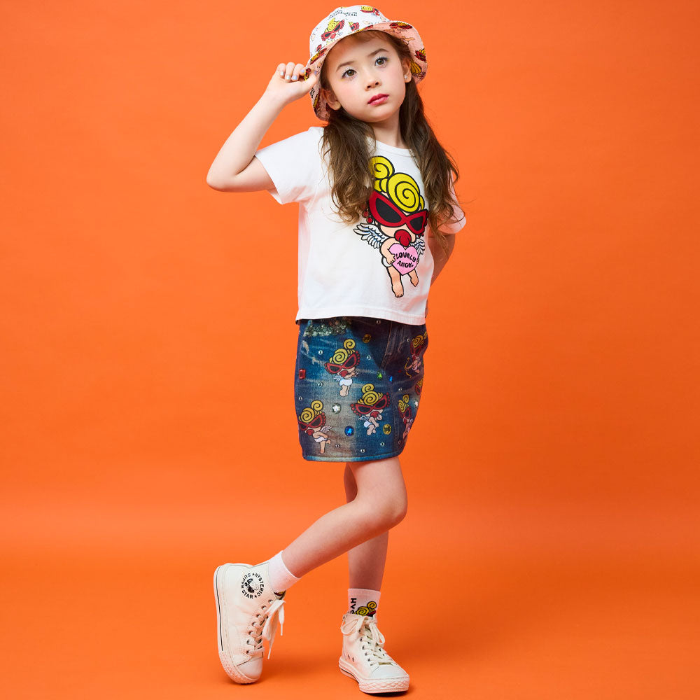 【3月予約商品】SHINE LIKE A JEWERLY WITH ANGEL MINI Like a denim Viscotex スカート