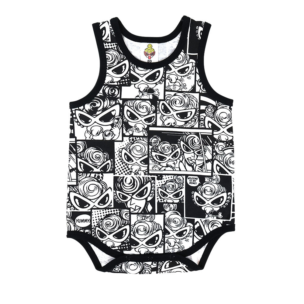 Catch the moment monotone総柄 ノースリーブロンパース