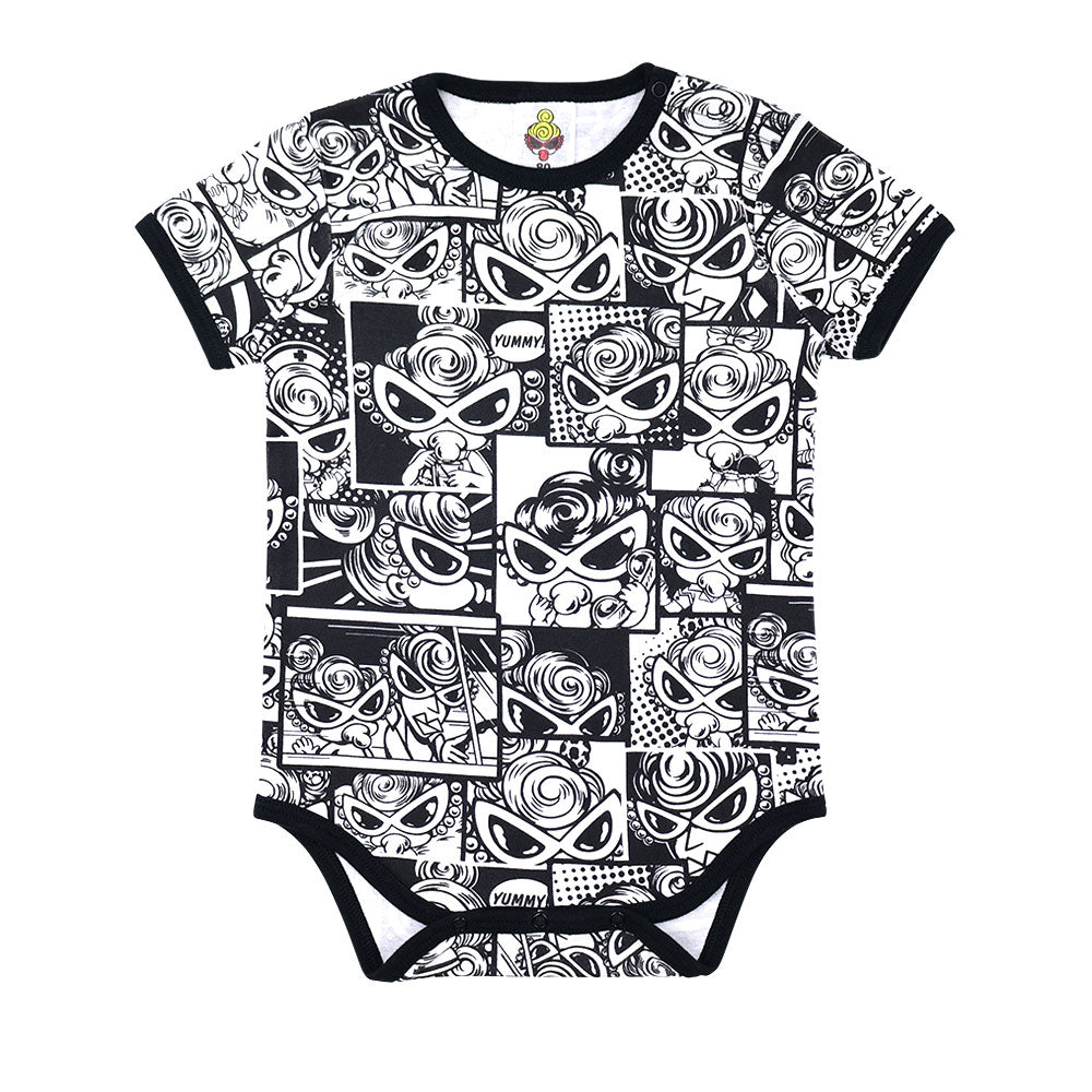 Catch the moment monotone総柄 半袖ロンパース