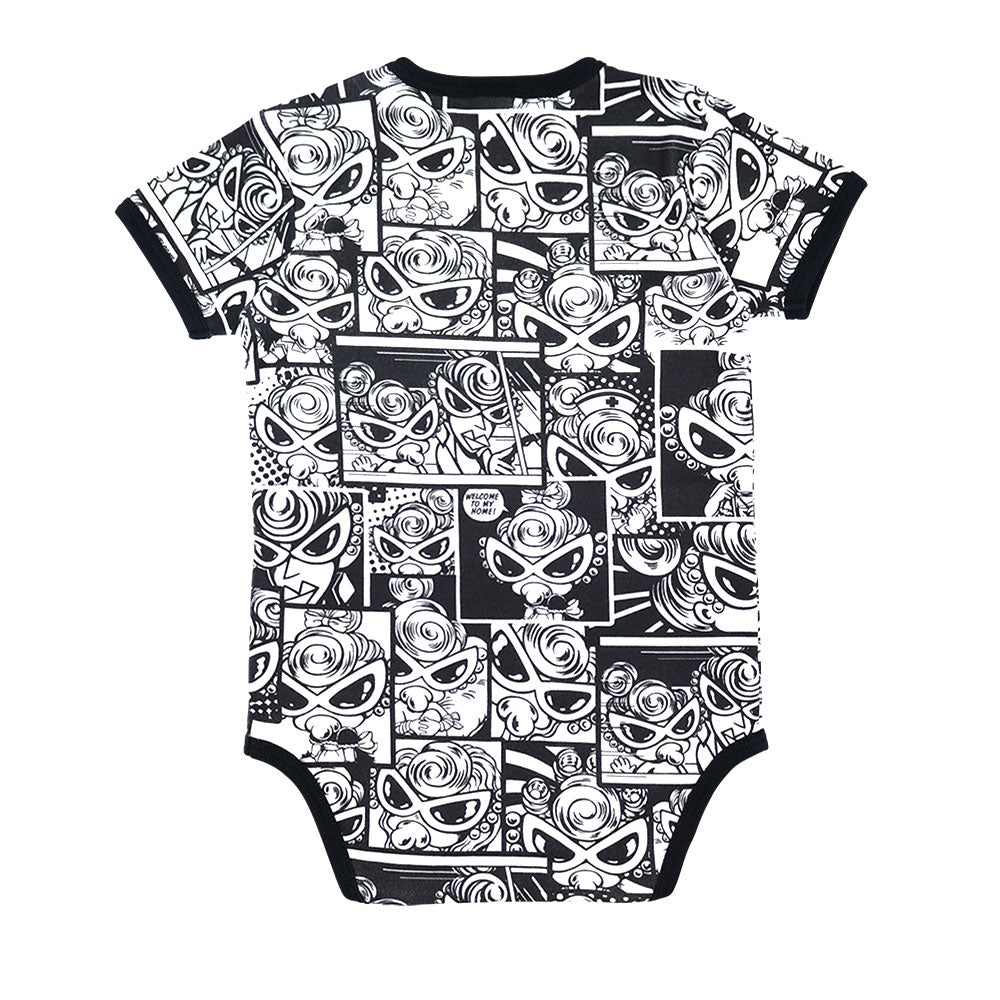 Catch the moment monotone総柄 半袖ロンパース