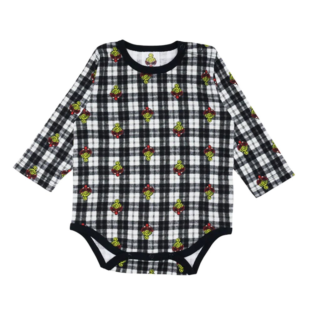 CHECK×MINIEMB 総柄 長袖ロンパース