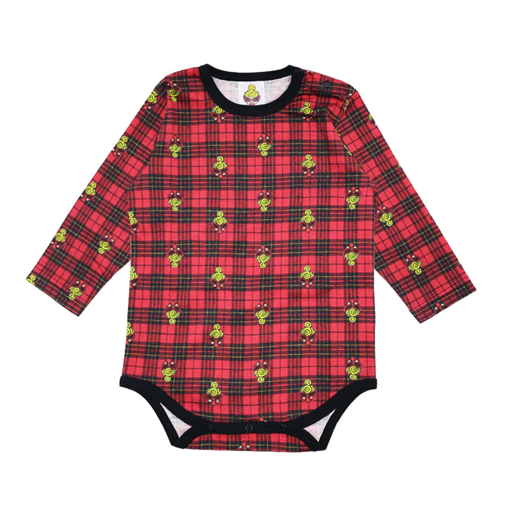 CHECK×MINIEMB 総柄 長袖ロンパース